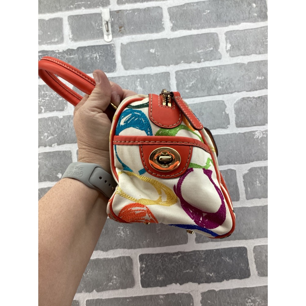 Coach Scribble Multi Color Canvas Satchel Bag Orange Leather Trim 2005 1857 - Picture 6 of 13